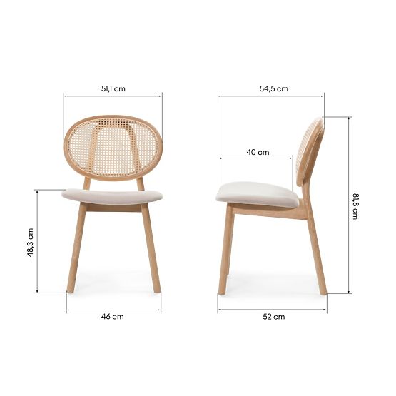 Sedia in legno Monet con intreccio viennese, rattan, velluto, naturale/marrone chiaro