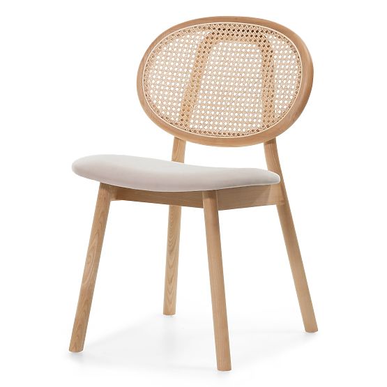 Sedia in legno Monet con intreccio viennese, rattan, velluto, naturale/marrone chiaro