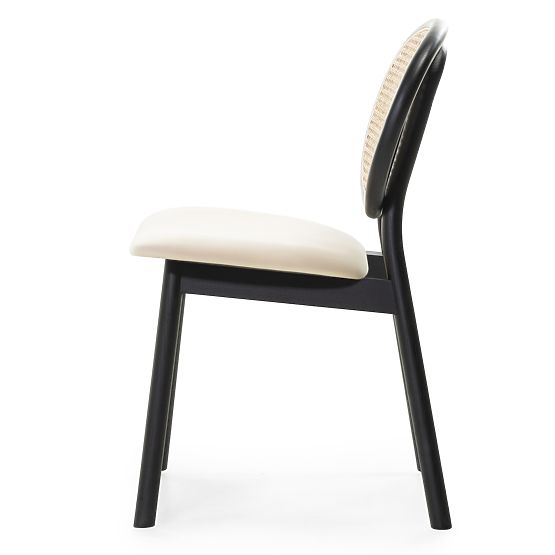 Sedia in legno Monet con intreccio viennese, rattan, velluto, nero/beige