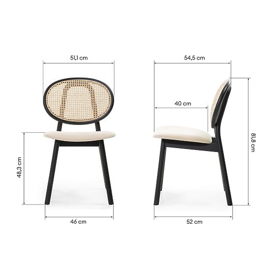 Sedia in legno Monet con intreccio viennese, rattan, velluto, nero/beige