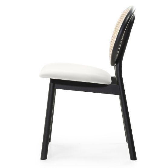 Sedia in legno Monet con intreccio viennese, rattan, velluto, nero/ecru