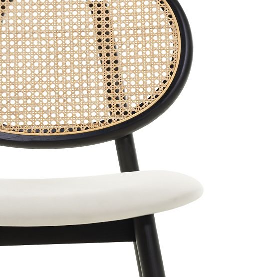 Sedia in legno Monet con intreccio viennese, rattan, velluto, nero/ecru