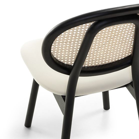 Sedia in legno Monet con intreccio viennese, rattan, velluto, nero/ecru