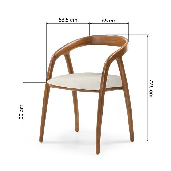 Sedia in legno Sande arrotondata, naturale/crema, legno di teak