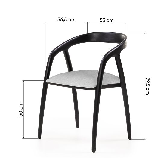 Sedia in legno Sande arrotondata, nero/beige chiaro, legno di teak