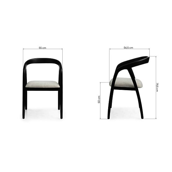 Sedia in legno Sande arrotondata, nero/beige chiaro, legno di teak