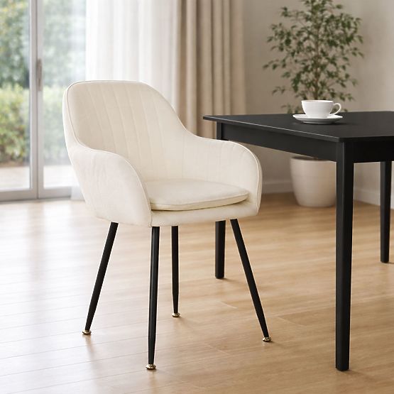 Sedia moderna imbottita in velluto per sala da pranzo e soggiorno crema ModernHome