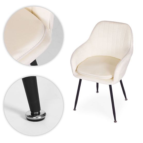 Sedia moderna imbottita in velluto per sala da pranzo e soggiorno crema ModernHome