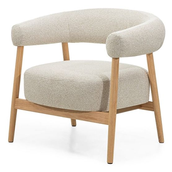 Sedia/poltrona imbottita Montepulciano, beige chiaro/legno di quercia, arrotondata