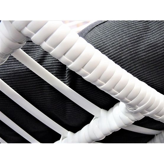 Sedia sospesa BELLISSIMO (sedia + telaio) in technorattan bianco con cuscino blu, rivestimento GRA