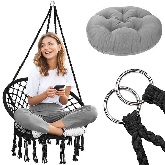 Sedia sospesa boho con cuscino nero 490129A