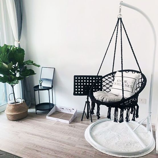 Sedia sospesa boho con cuscino nero 490129A