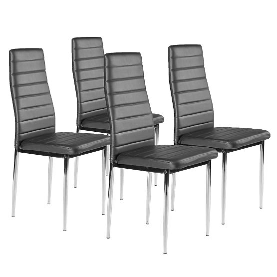 Sedie in ecopelle per soggiorno e sala da pranzo 4 pezzi gambe cromate grigie