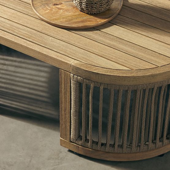 Set angolare da giardino con tavolino Vetralla, intreccio, legno di acacia FSC, aspetto teak, beige 