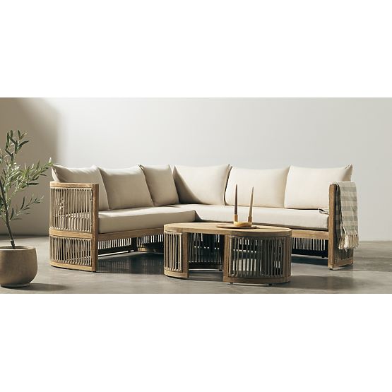 Set angolare da giardino con tavolino Vetralla, intreccio, legno di acacia FSC, aspetto teak, beige 