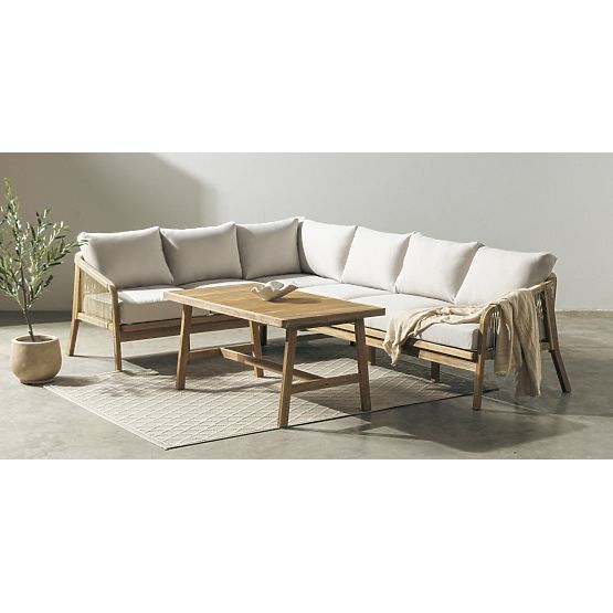Set angolare da giardino con tavolo Castello, intreccio, legno di acacia FSC, effetto teak, beige