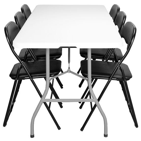 Set catering FETA WHITE 180 cm + 6 sedie BASICO