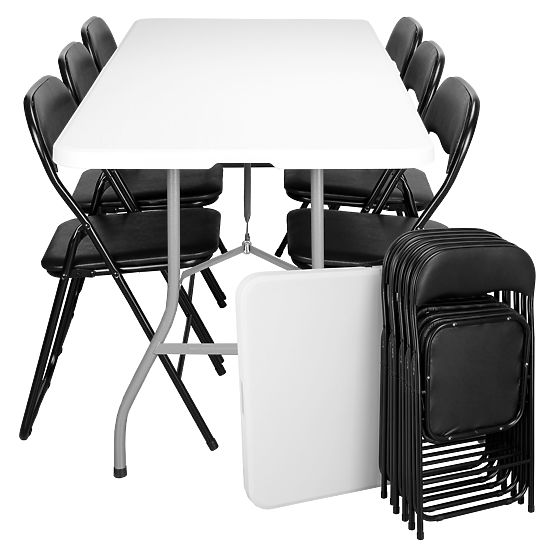 Set catering FETA WHITE 180 cm + 6 sedie BASICO