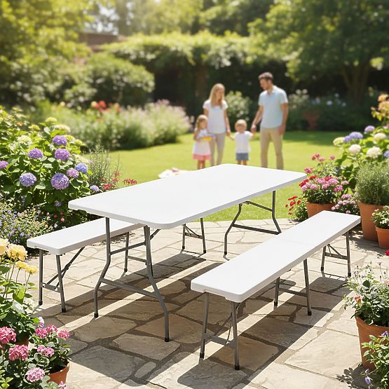 Set catering FETA WHITE tavolo + 2 panche