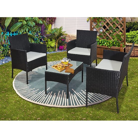 Set da balcone in rattan sintetico (Divano + 2 x poltrona + tavolino) COMODO nero
