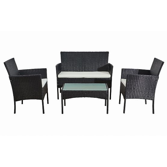 Set da balcone in rattan sintetico (Divano + 2 x poltrona + tavolino) COMODO nero