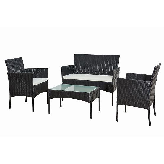 Set da balcone in rattan sintetico (Divano + 2 x poltrona + tavolino) COMODO nero