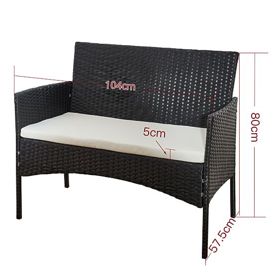 Set da balcone in rattan sintetico (Divano + 2 x poltrona + tavolino) COMODO nero