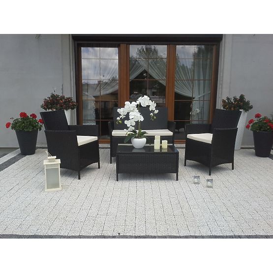 Set da balcone in rattan sintetico (Divano + 2 x poltrona + tavolino) COMODO nero