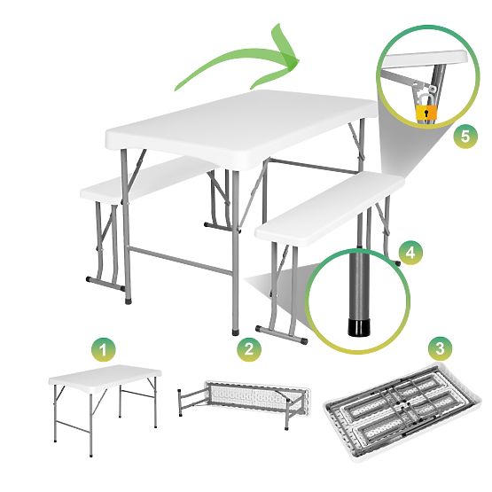 Set da catering da giardino STANLEY tavolo + 2 panche