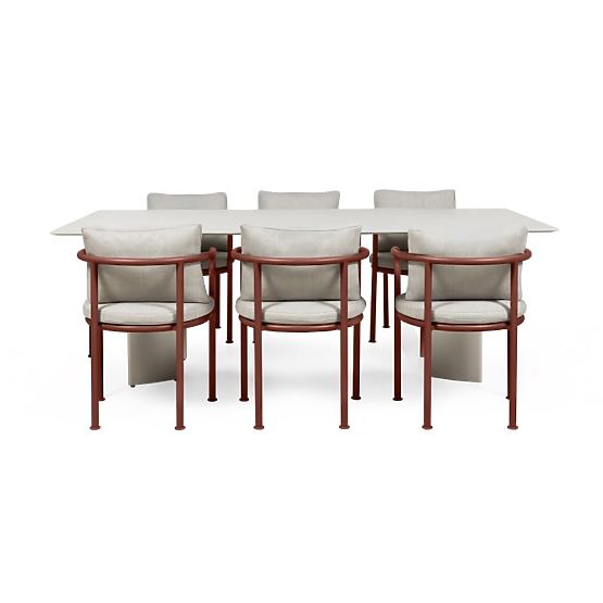 Set da giardino Amarello, tavolo 220 cm + 6 sedie, alluminio, beige chiaro/marrone bordeaux