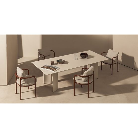 Set da giardino Amarello, tavolo 220 cm + 6 sedie, alluminio, beige chiaro/marrone bordeaux