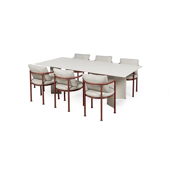 Set da giardino Amarello, tavolo 220 cm + 6 sedie, alluminio, beige chiaro/marrone bordeaux