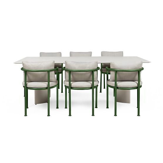 Set da giardino Amarello, tavolo 220 cm + 6 sedie, alluminio, beige chiaro/verde