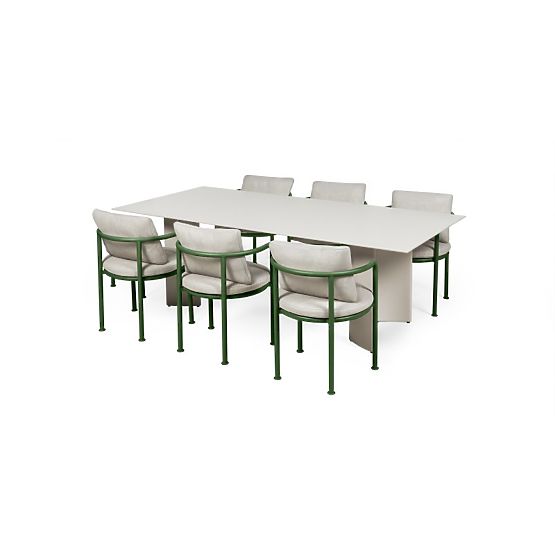 Set da giardino Amarello, tavolo 220 cm + 6 sedie, alluminio, beige chiaro/verde