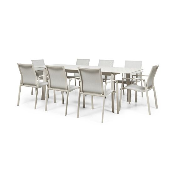 Set da giardino Canelli, tavolo allungabile 175-234 cm + 8 sedie, alluminio, beige chiaro