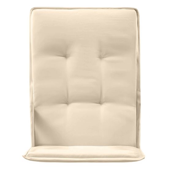 Set da giardino Familis tavolo 160 cm + 4 sedie con schienali regolabili e cuscini crema, legno