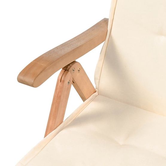 Set da giardino Familis tavolo 160 cm + 4 sedie con schienali regolabili e cuscini crema, legno