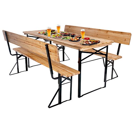 Set da giardino in acciaio e legno PORTER tavolo 170 cm + 2 panche