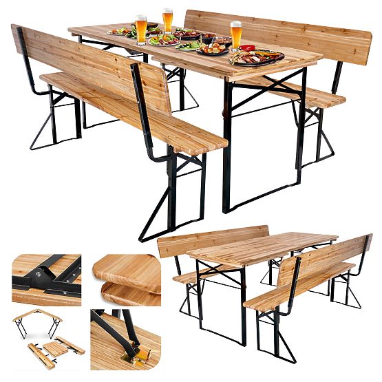 Set da giardino in acciaio e legno PORTER tavolo 170 cm + 2 panche