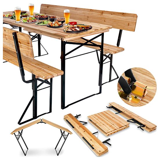 Set da giardino in acciaio e legno PORTER tavolo 170 cm + 2 panche