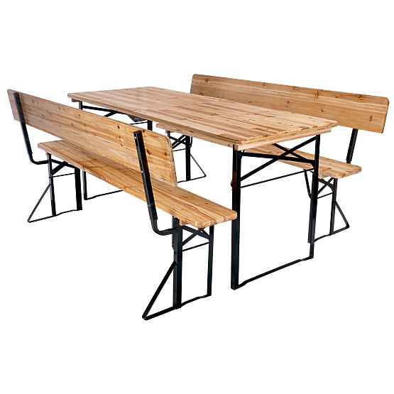 Set da giardino in acciaio e legno PORTER tavolo 170 cm + 2 panche