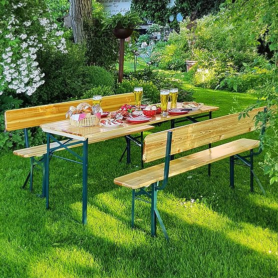 Set da giardino in acciaio e legno PORTER tavolo 170 cm + 2 panche