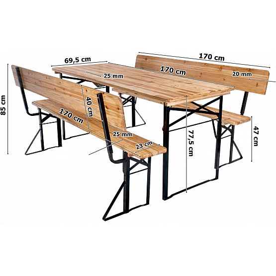 Set da giardino in acciaio e legno PORTER tavolo 170 cm + 2 panche