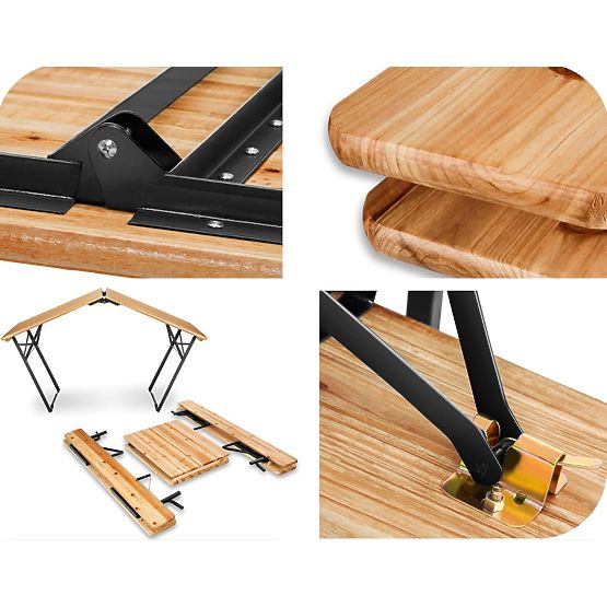 Set da giardino in acciaio e legno PORTER tavolo 170 cm + 2 panche