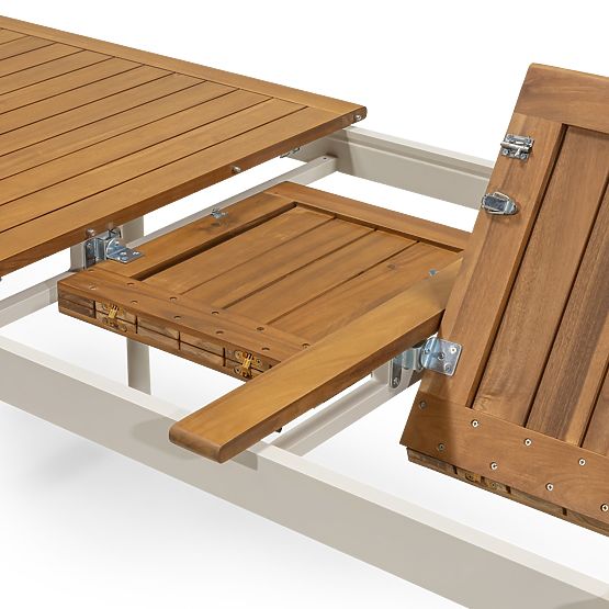 Set da giardino Porticato, tavolo allungabile 211-300 cm + 4 sedie, legno di acacia FSC, aspetto tea