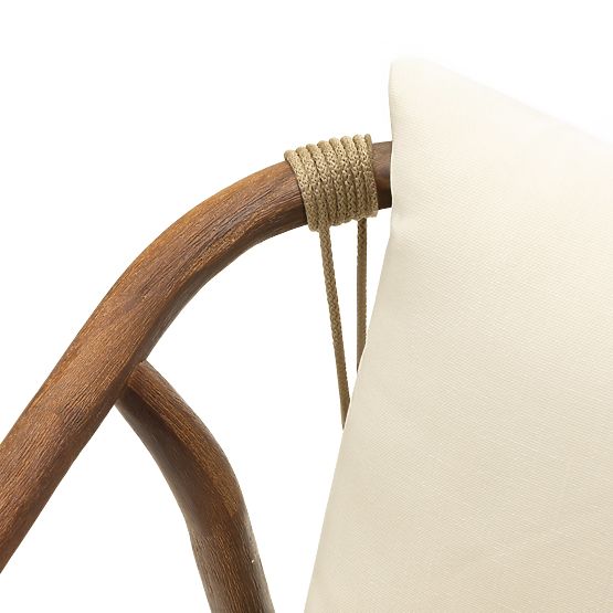 Set da giardino Rovigo tavolo con piano in pietra 220 cm e 6 sedie con corda intrecciata, legno scur