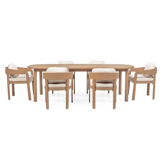 Set da giardino Satori II, tavolo 240 cm + 6 sedie, legno di acacia FSC, effetto teak, beige, arroto