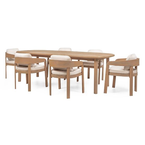 Set da giardino Satori II, tavolo 240 cm + 6 sedie, legno di acacia FSC, effetto teak, beige, arroto