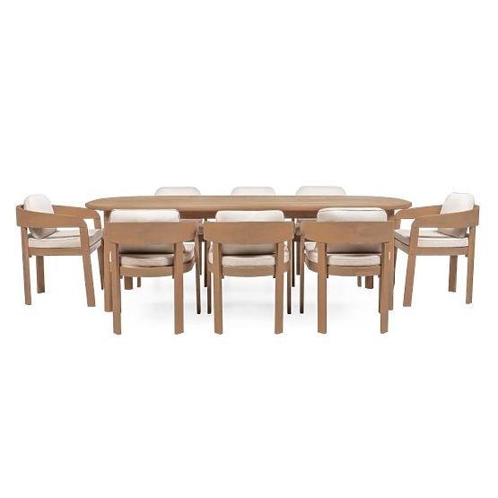 Set da giardino Satori II, tavolo 240 cm + 8 sedie, legno di acacia FSC, aspetto teak, beige, arroto