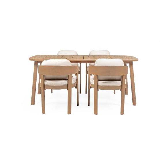 Set da giardino Satori, tavolo 183 cm + 4 sedie, legno di acacia FSC, aspetto teak, beige, arrotonda